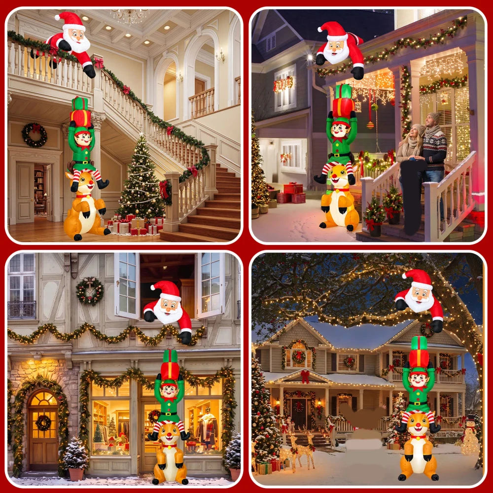 Reno y elfos inflables de Navidad