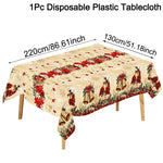 Vintage Christmas Poinsettia Plastic Tablecloth