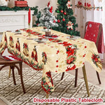 Vintage Christmas Poinsettia Plastic Tablecloth