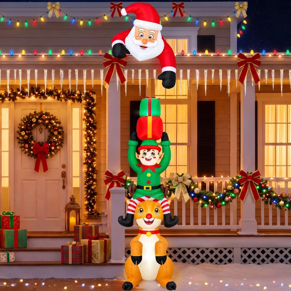 Reno y elfos inflables de Navidad