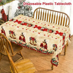 Vintage Christmas Poinsettia Plastic Tablecloth