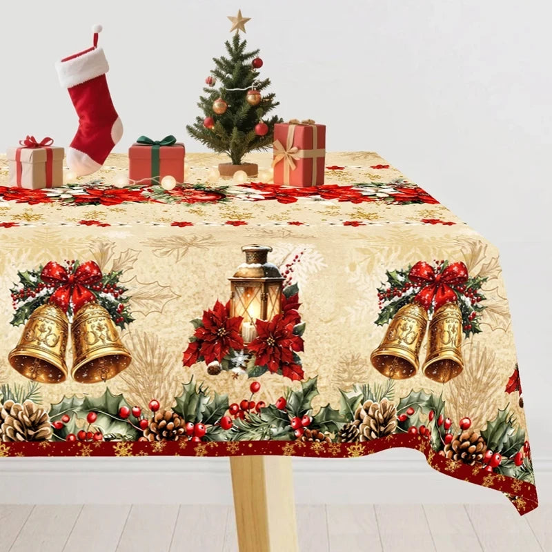 Vintage Christmas Poinsettia Plastic Tablecloth